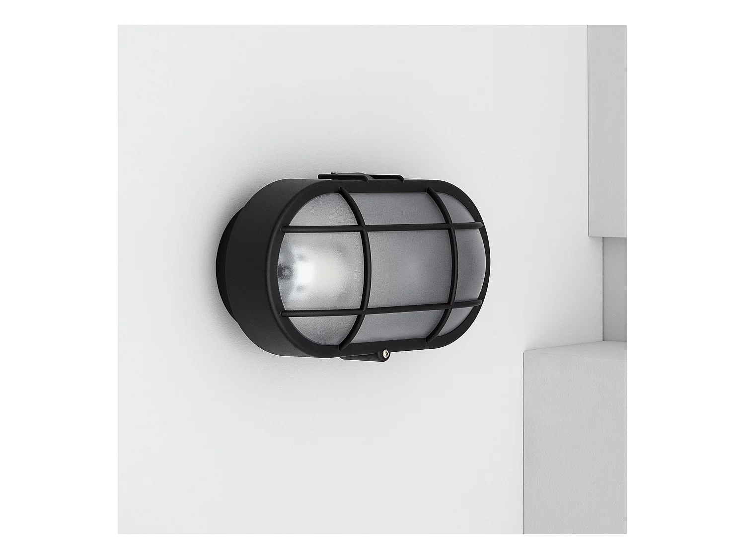 Plafonnier Extérieur Ovale à Grille Hublot 220x120 mm Noir