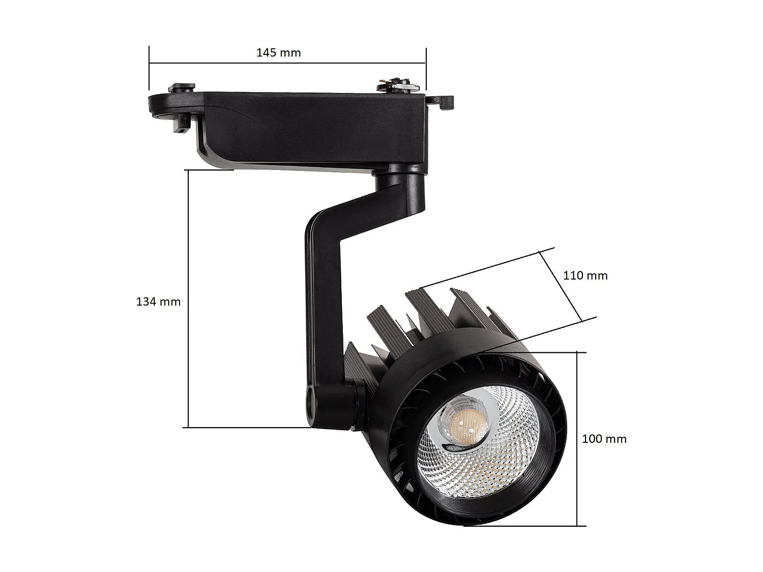 Spot LED sur Rail Monophasé 30W Dora Noir 3000K Blanc chaud
