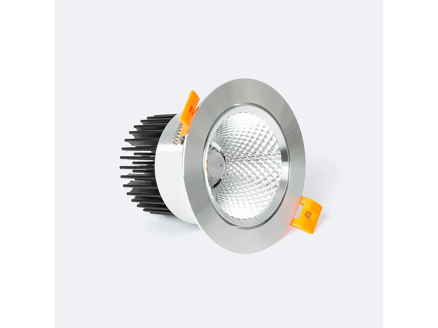 Faretto Downlight LED 12W COB Orientabile Circolare Argento Foro Ø 90mm No Flicker No Flicker 4000K Bianco Naturale