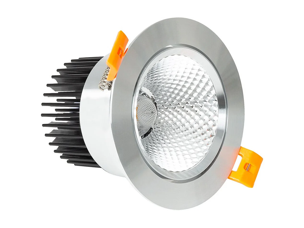 Spot LED Downlight COB Orientable Rond 12W Argenté Coupe Ø 90mm No Flicker  No Flicker 4000K Blanc neutre