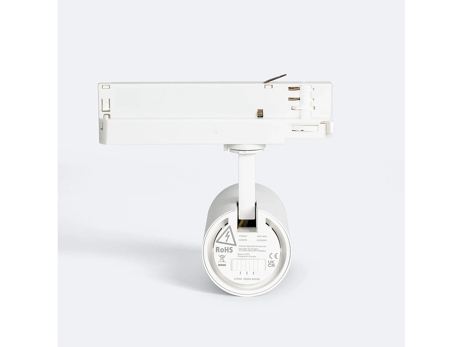 Spot LED sur Rail Triphasé 20W Fasano Dimmable CCT Blanc 2700K Blanc chaud