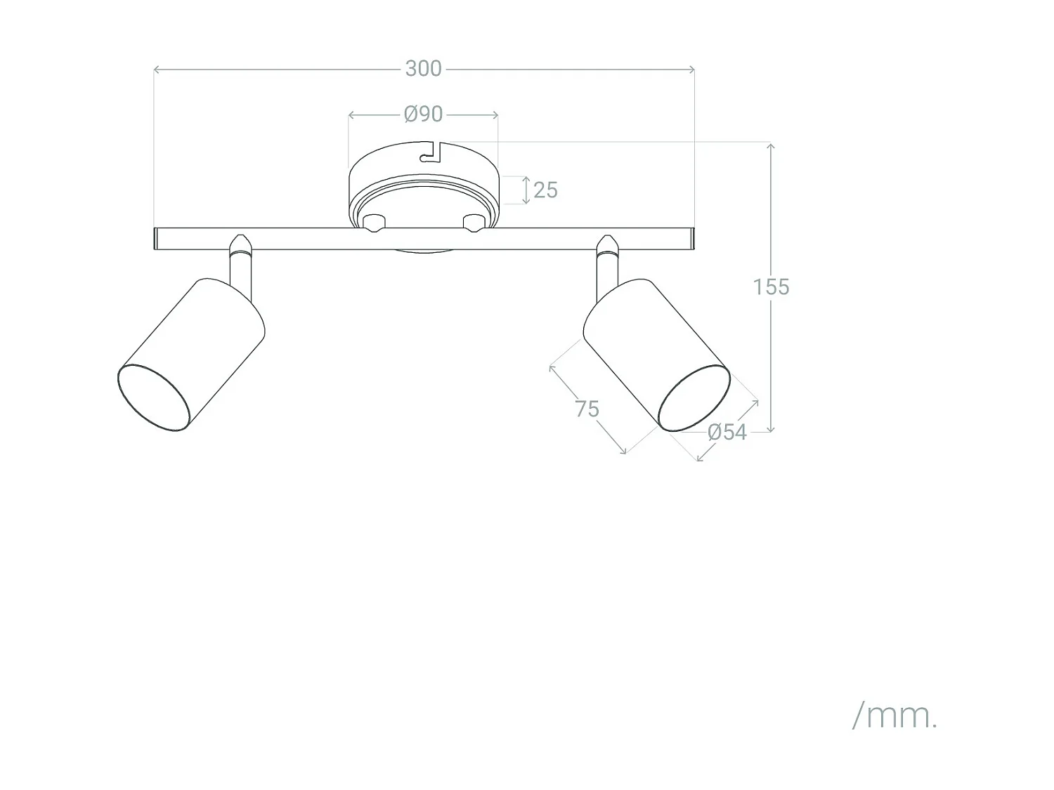 Plafonnier Orientable Métal 2 Spots Albus Black pour Ampoule GU10 Noir