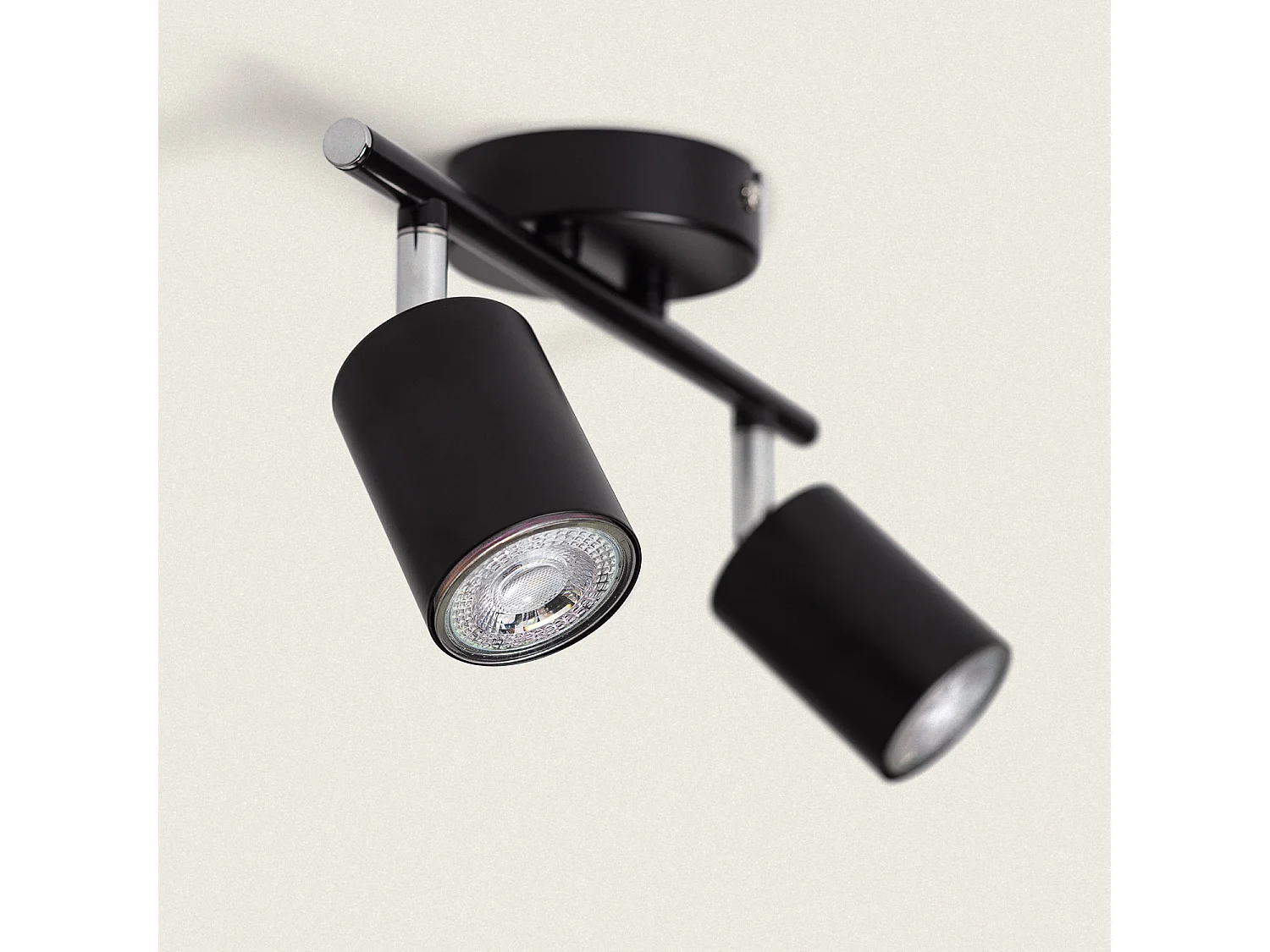 Plafonnier Orientable Métal 2 Spots Albus Black pour Ampoule GU10 Noir