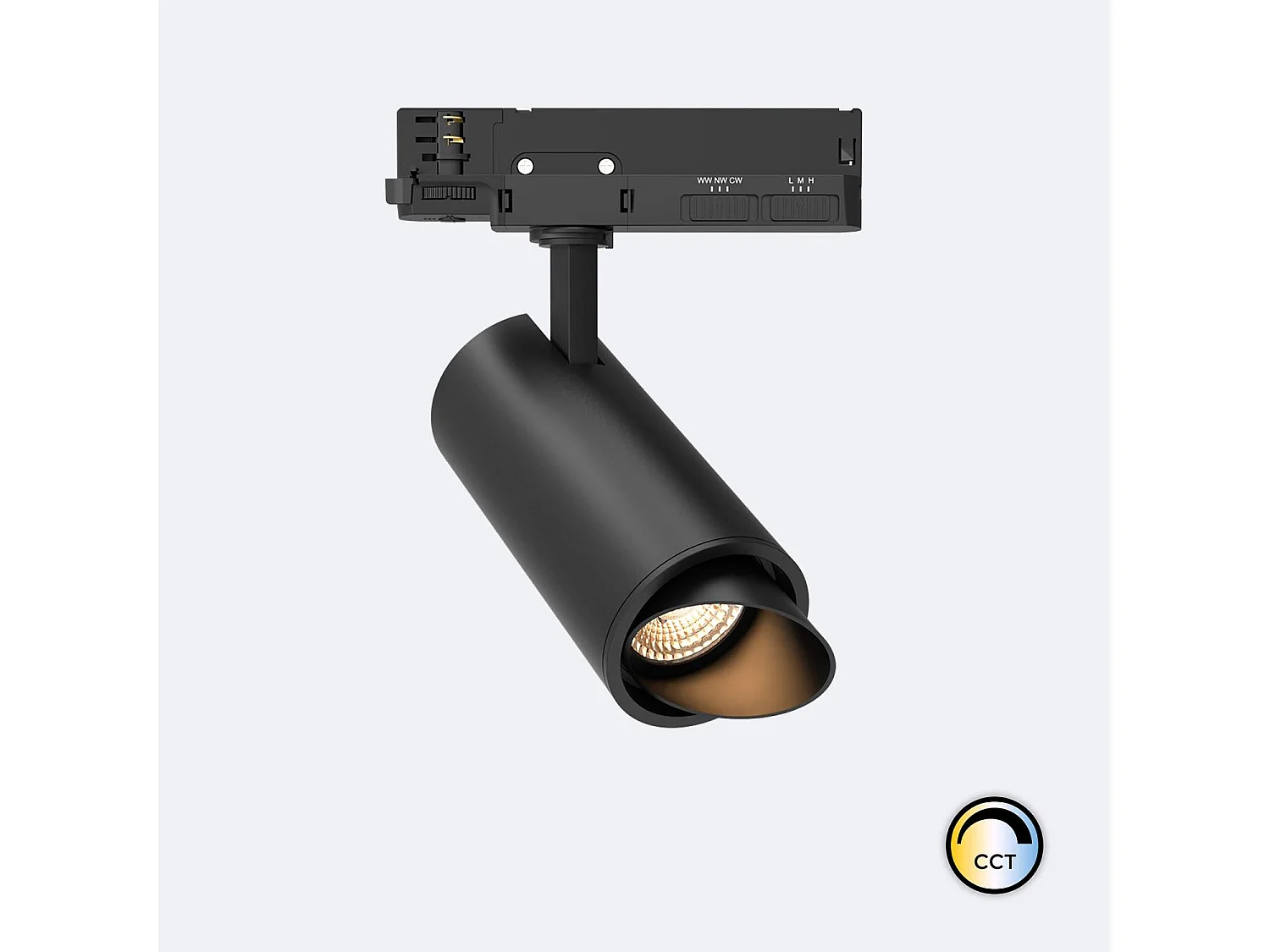 Spot LED Fasano Cylindre Biseau 20W CCT Sélectionnable pour Rail Triphasé Dimmable Noir (2700K - 3200K - 4000K) Sélectionnable