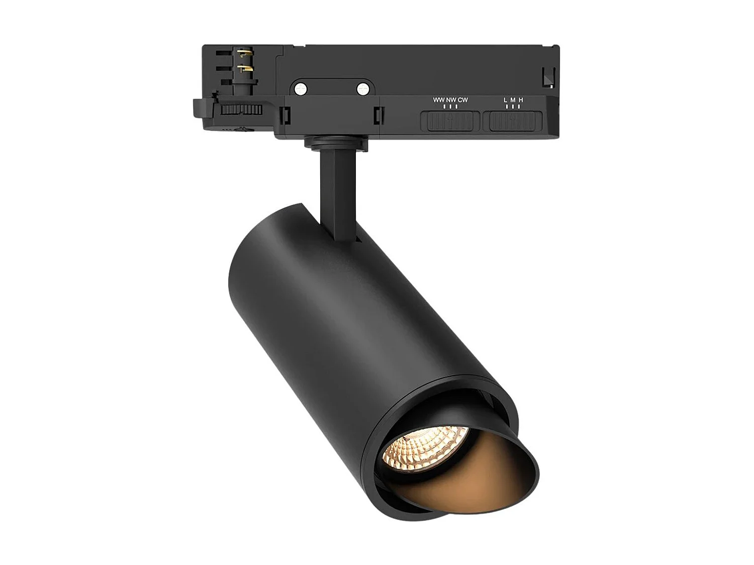 Spot LED Fasano Cylindre Biseau 20W CCT Sélectionnable pour Rail Triphasé Dimmable Noir 2700K - 3200K - 4000K Sélectionnable