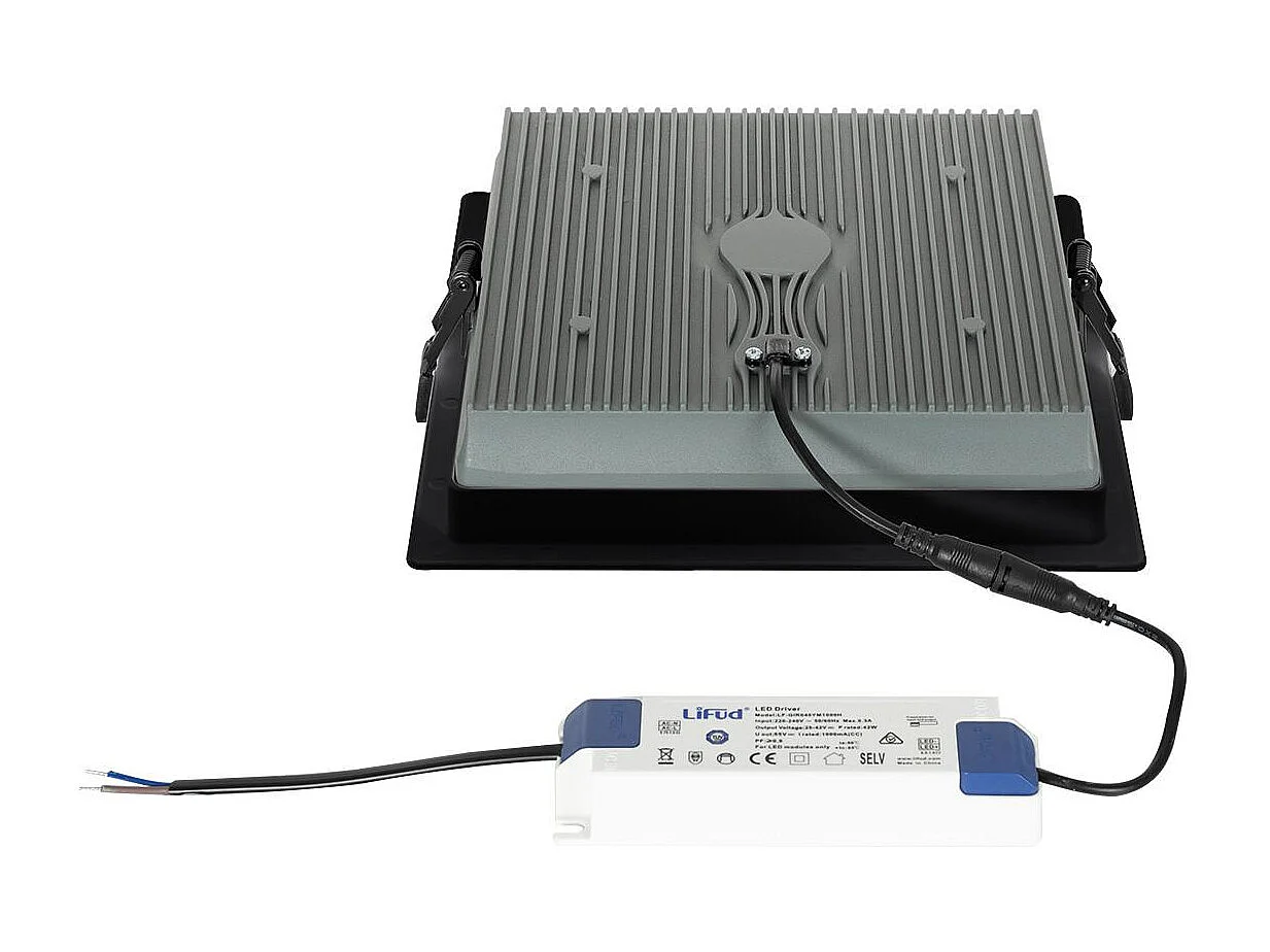 Downlight LED 40W Carré  Aero 130 lm/W Microprismatique  Coupe 210x210 mm Noir 4000K Blanc neutre