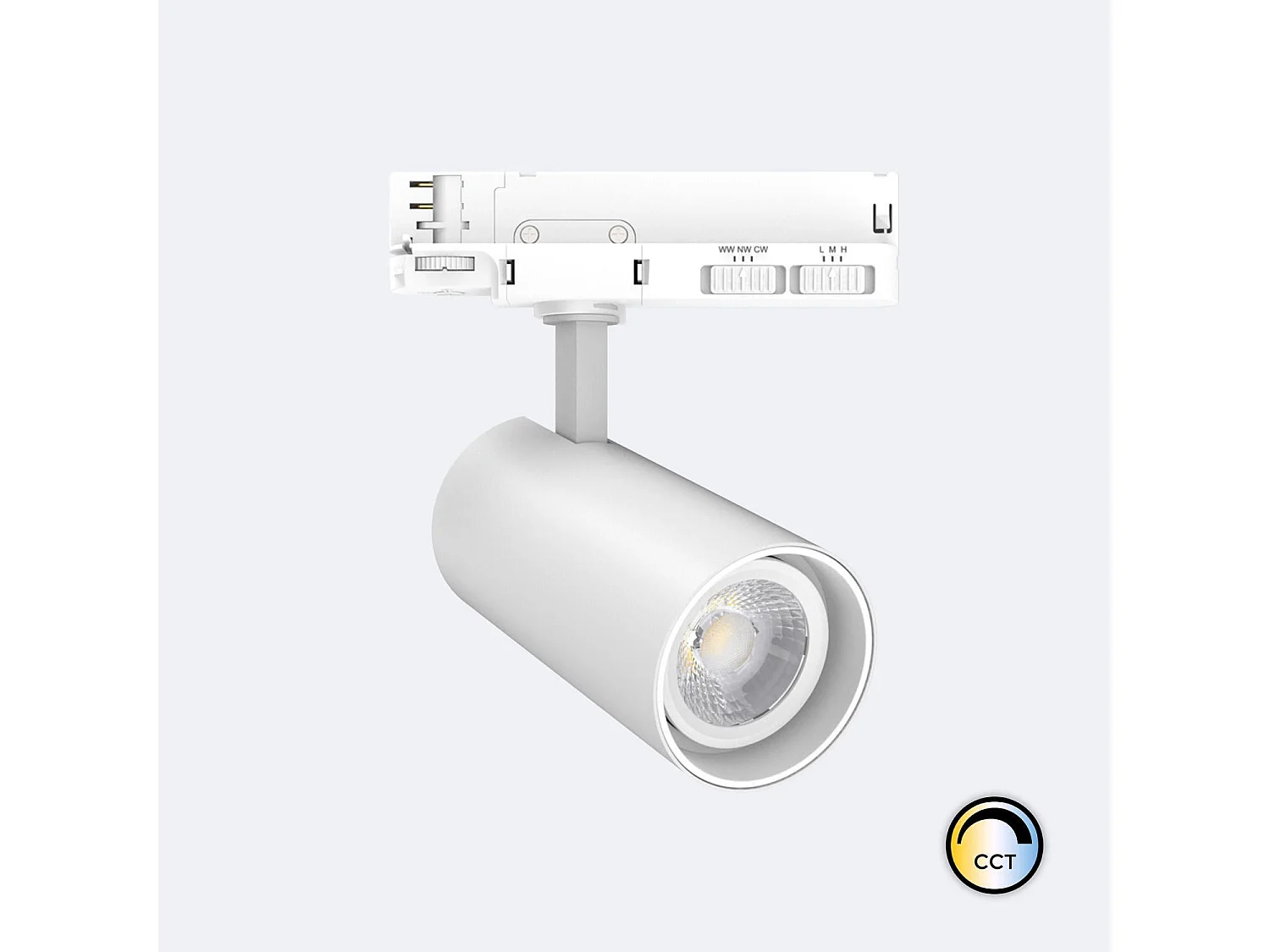 Spot LED sur Rail Triphasé 30W Fasano CCT Sélectionnable Dimmable DALI Blanc (2700K - 3200K - 4000K) Sélectionnable