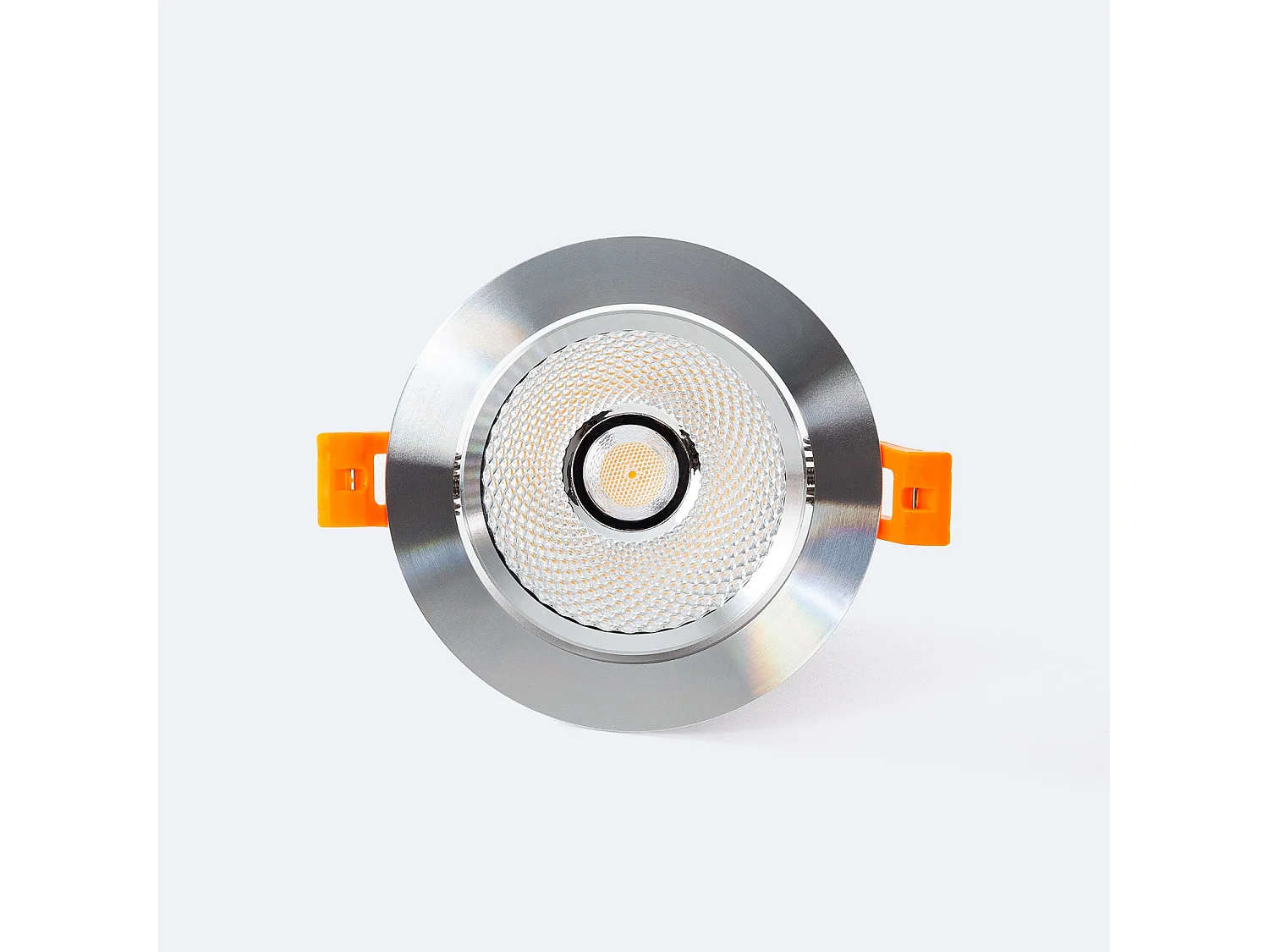 Spot LED Downlight COB Orientable Rond 12W Argenté Coupe Ø 90mm No Flicker  No Flicker 3000K Blanc chaud