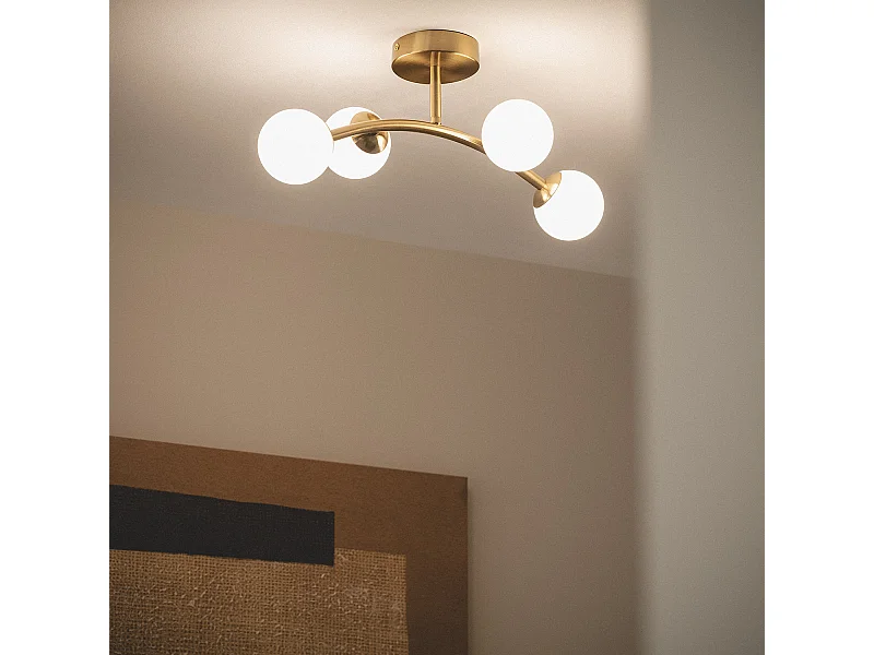 Lámpara de Techo Metal y Cristal Moonlight Brass Ovo 4 Focos Dorado