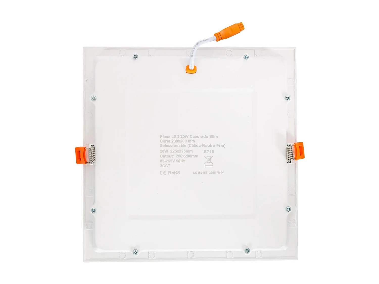 Dalle LED 20W Carrée CCT Sélectionnable Microprismatique  Coupe 200x200 mm No Flicker Sélectionnable (chaud-neutre-froid) (2700K - 4000K - 5000K)