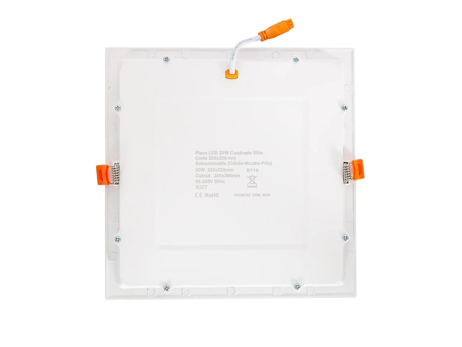 Placa LED 20W Cuadrada CCT Seleccionable Microprismático Corte 200x200 mm No Flicker Seleccionable (Cálido-Neutro-Frío) 2700K - 4000K - 5000K