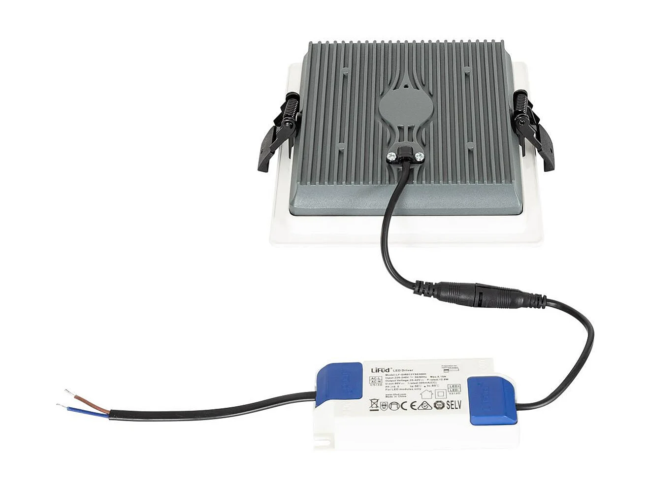 Downlight LED 15W Carré  Aero 130 lm/W Microprismatique  Coupe 135x135 mm 3000K Blanc chaud