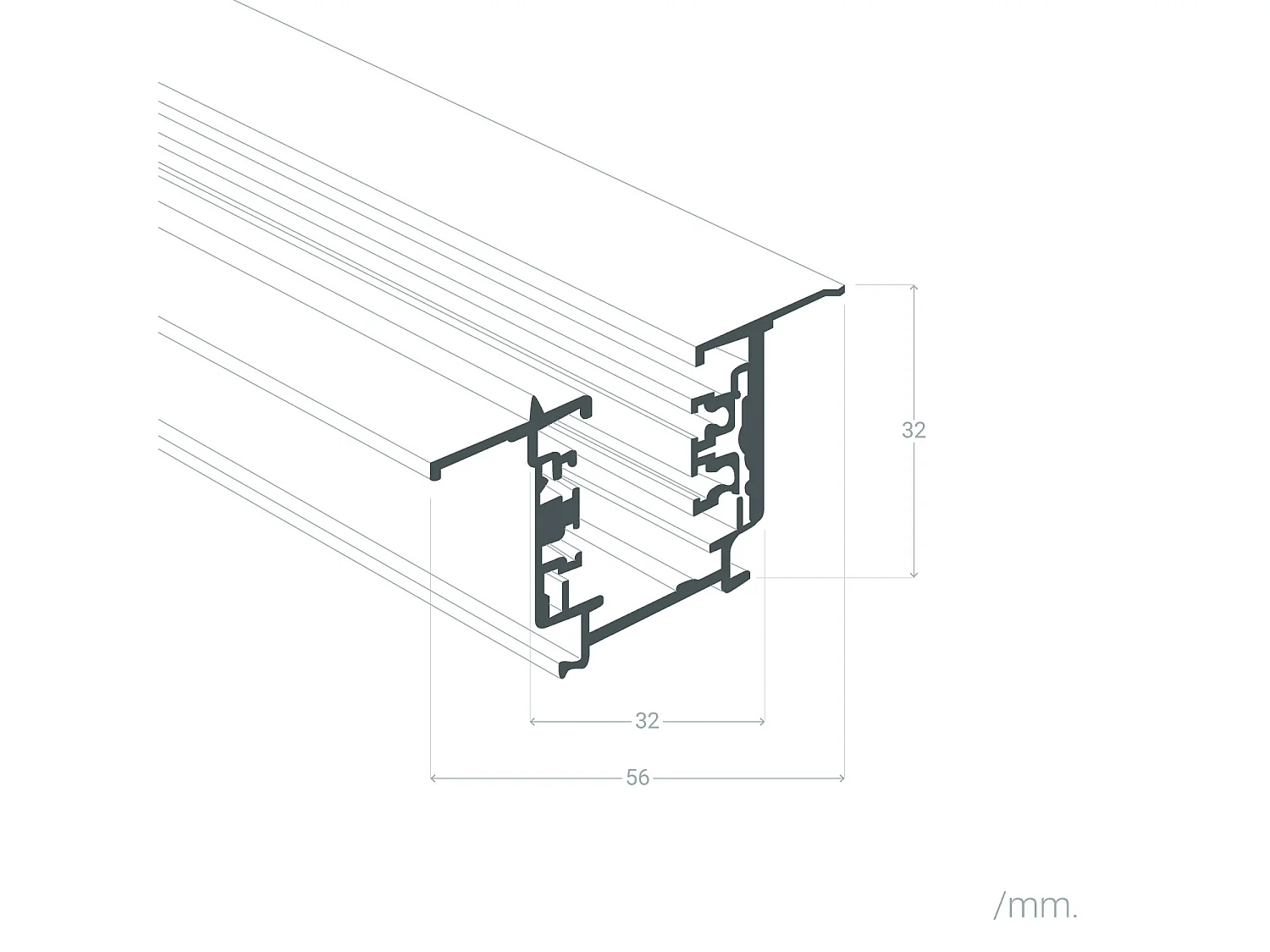 Rail Triphasé Encastrable pour Spots LED 1 Mètre Noir