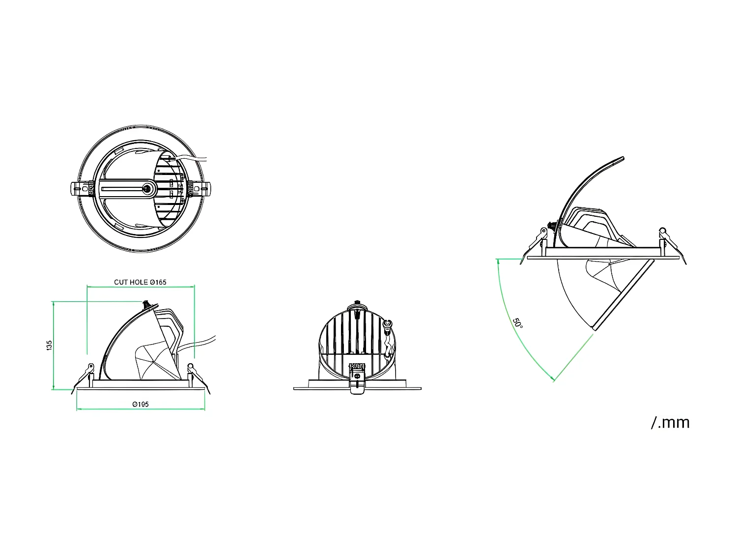 Downlight LED 38W Rond Orientable  CCT 120 lm/W LIFUD Coupe Ø 170 mm Sélectionnable (chaud-neutre) No Flicker