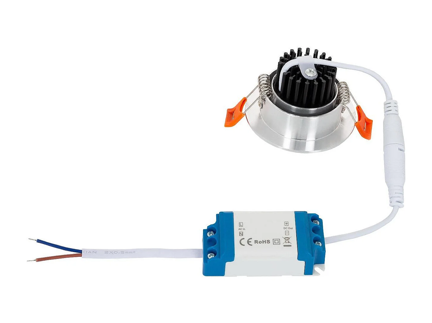 Spot Downlight LED 5W Rond COB CRI90 Coupe Ø 55 mm Argentée No Flicker 2700K Blanc chaud