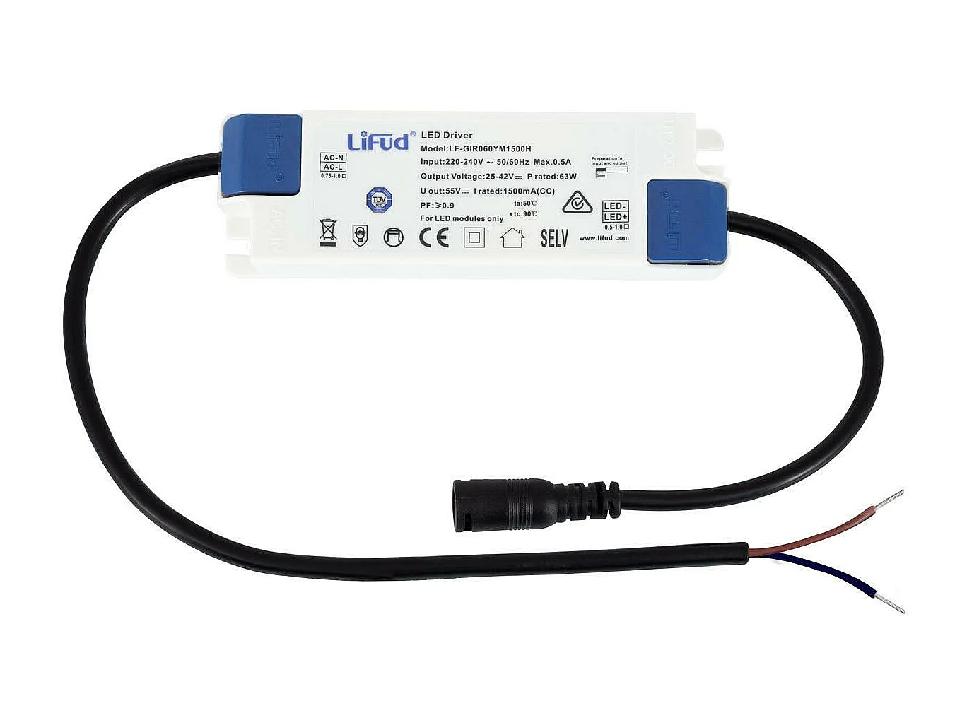 Spot Downlight LED 48W Rectangulaire Orientable  130 lm/W LIFUD Coupe 210x125 mm Noir Blanc Froid  5000K