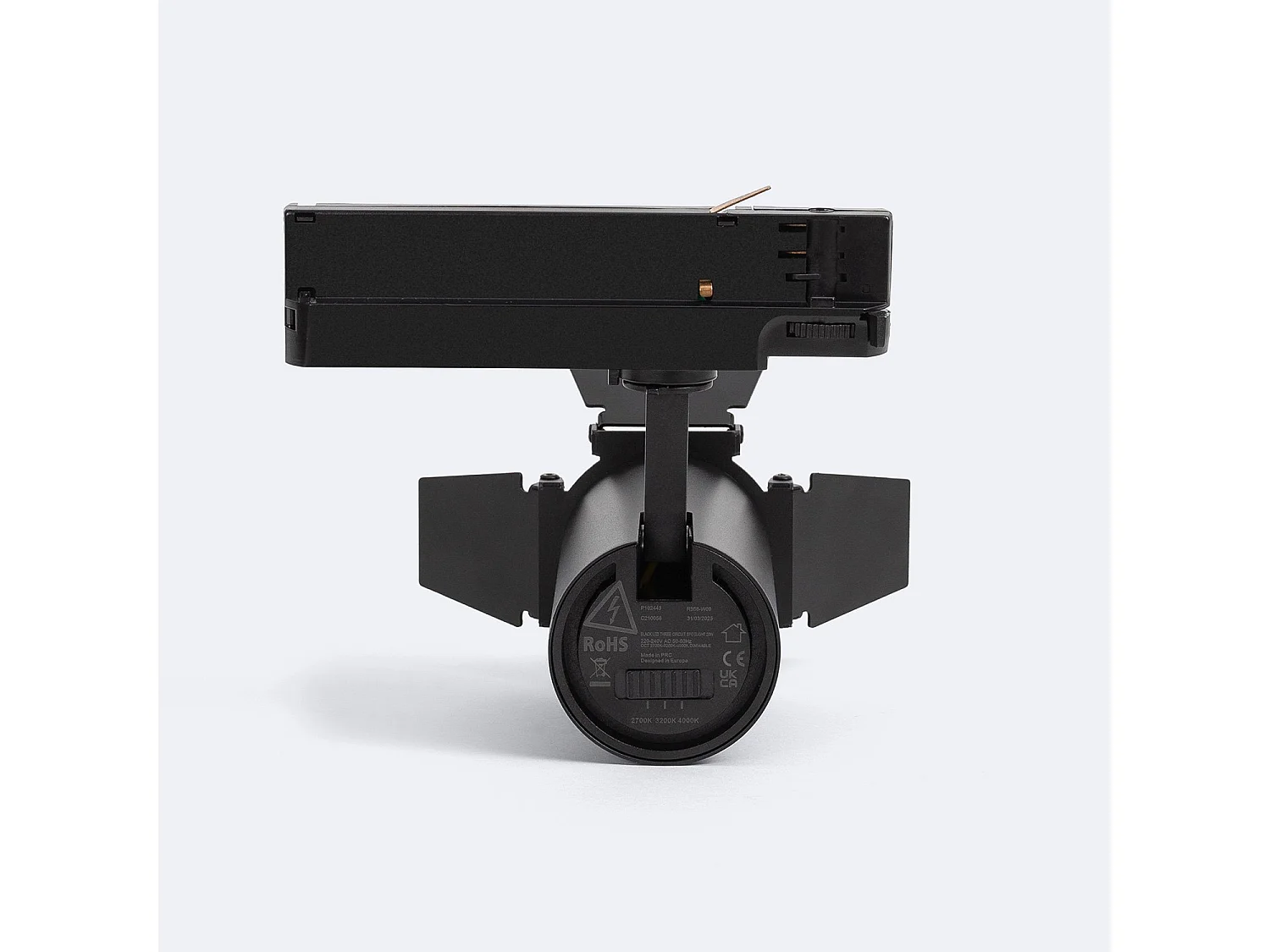 Spot LED Fasano Cinéma 20W CCT Sélectionnable pour Rail Triphasé Dimmable Noir 2700K - 3200K - 4000K Sélectionnable