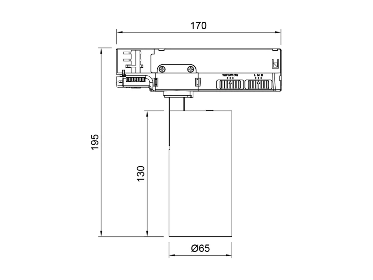 Spot LED Fasano Cinéma 20W CCT Sélectionnable pour Rail Triphasé Dimmable Noir 2700K - 3200K - 4000K Sélectionnable
