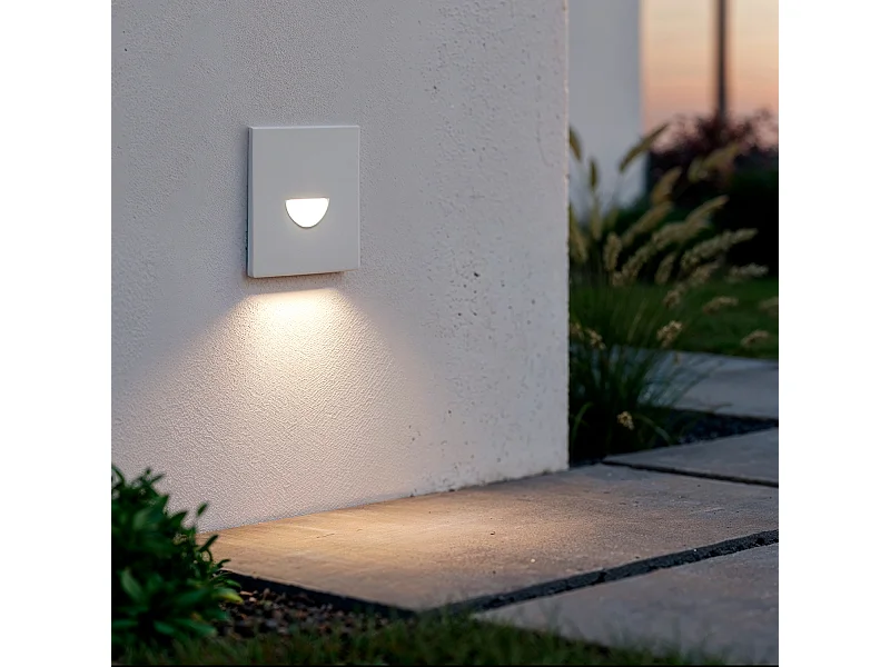 Balise LED Extérieure 2W Encastrable au Mur Carrée Guell Blanche 4000K Blanc neutre