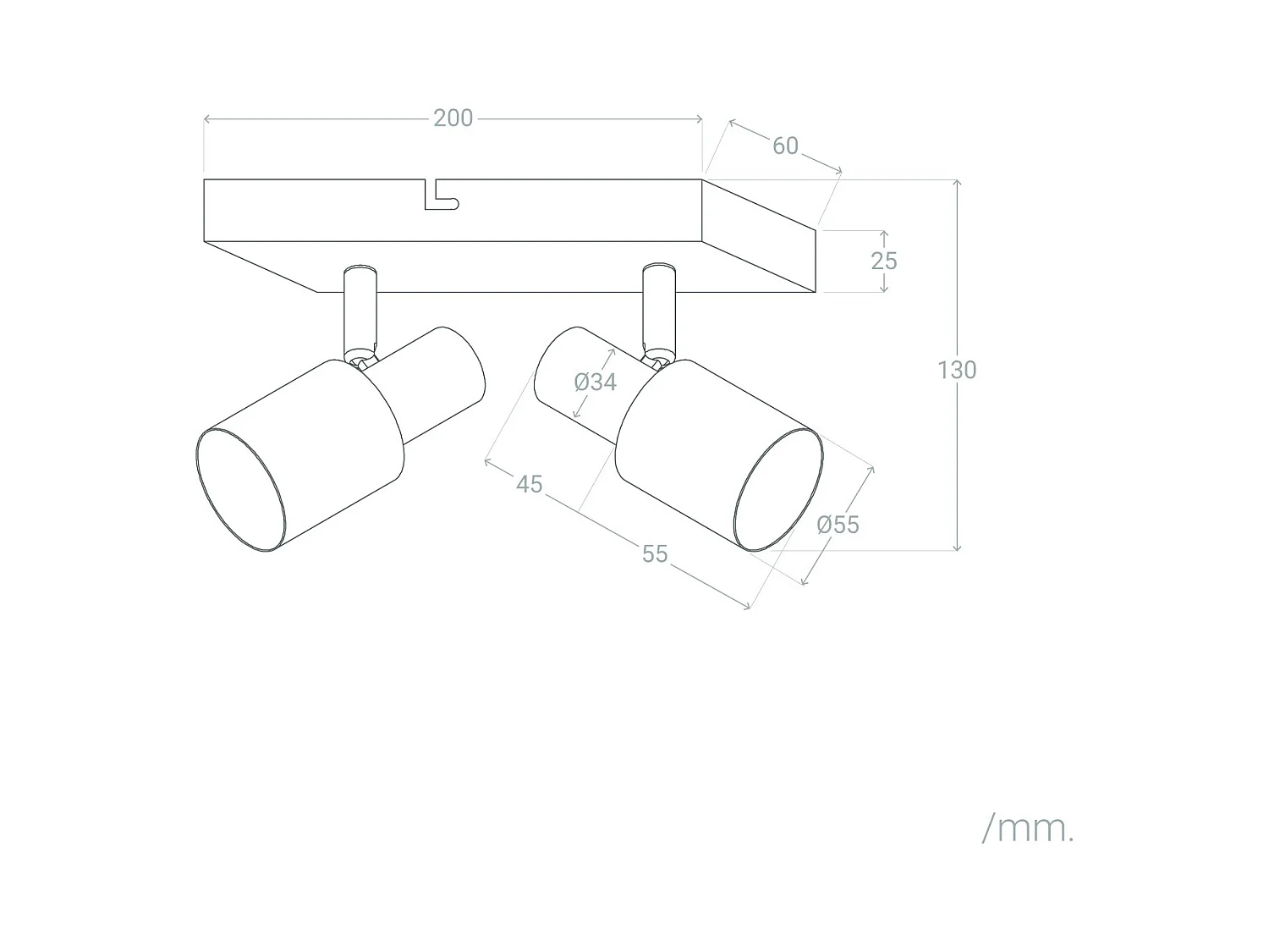 Applique Murale et de Plafond Orientable Métal 2 Spots Albus Black Rose Large  Noir