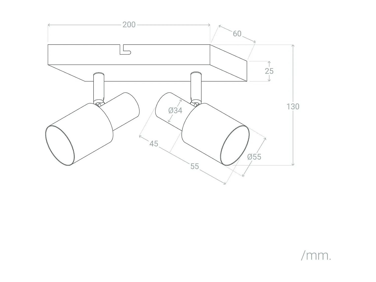 Lampada da Soffitto Orientabile Metallo 2 Faretti Ciro Black Rose Large Nero