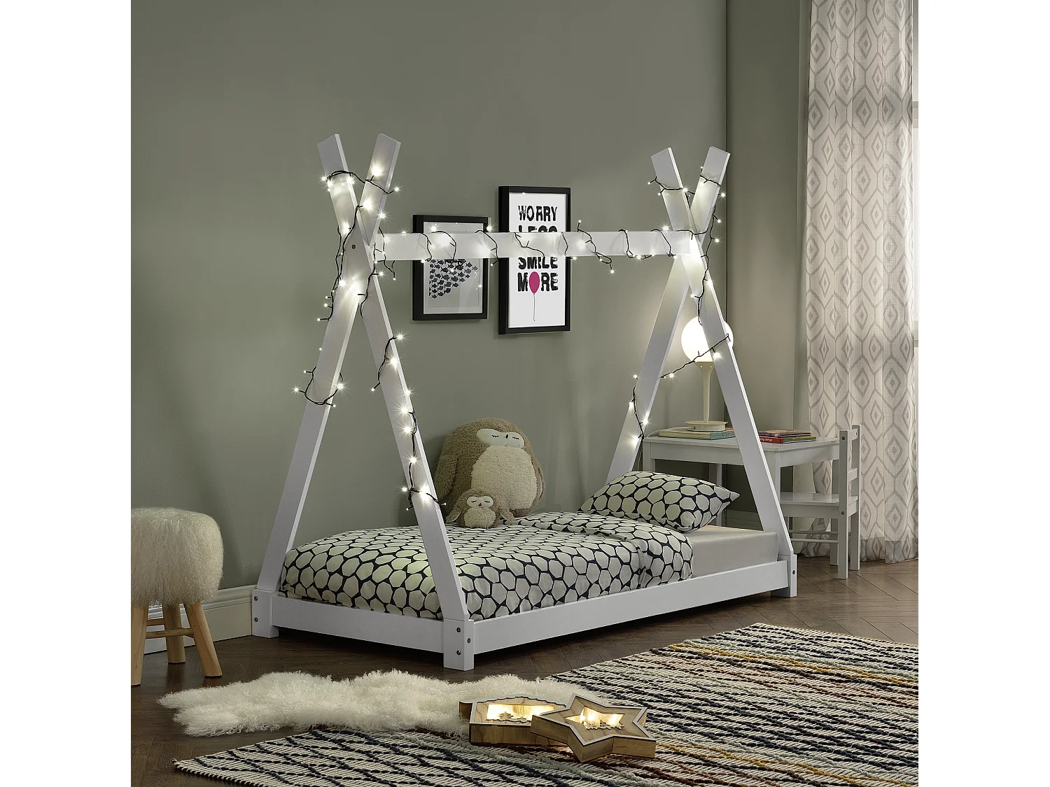 Lit de Tipi pour Enfant Onejda Blanc Mat 160 x 80 cm [en.casa]