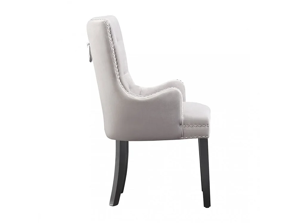 Windsor - Chaise Capitonnée en Velours - Avec Accoudoirs - Pieds en Bois - Gris Clair