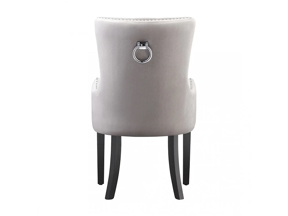 Windsor - Chaise Capitonnée en Velours - Avec Accoudoirs - Pieds en Bois - Gris Clair