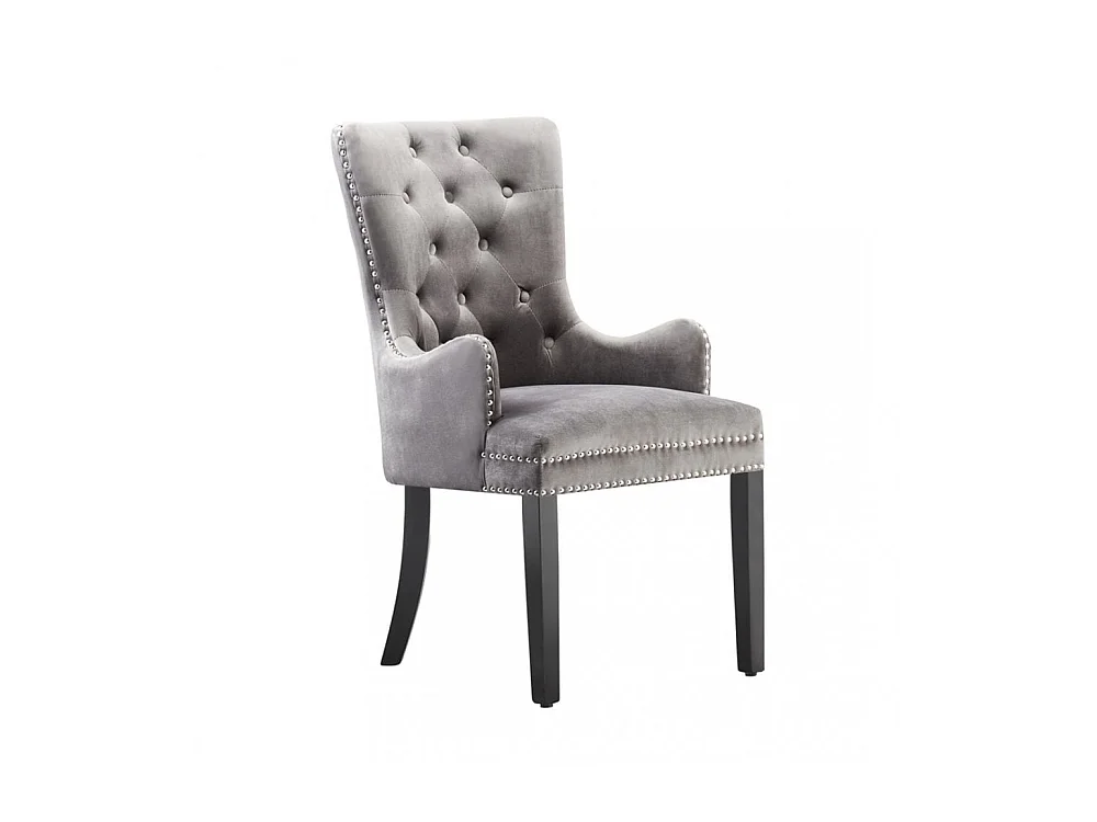 Windsor - Chaise Capitonnée en Velours - Avec Accoudoirs - Pieds en Bois - Gris Foncé