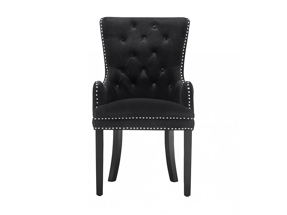 Windsor - Chaise Capitonnée en Velours - Avec Accoudoirs - Pieds en Bois - Noir