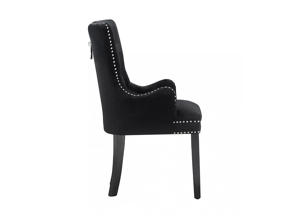 Windsor - Chaise Capitonnée en Velours - Avec Accoudoirs - Pieds en Bois - Noir