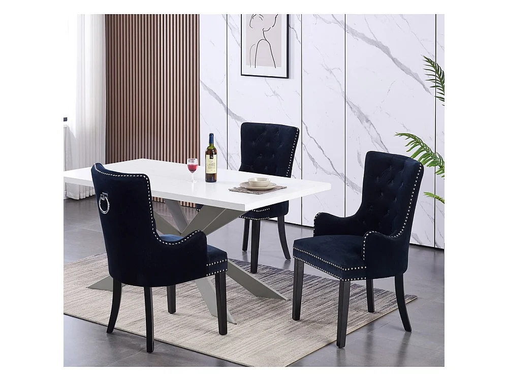 Windsor - Chaise Capitonnée en Velours - Avec Accoudoirs - Pieds en Bois - Noir