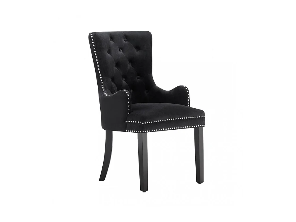 Windsor - Chaise Capitonnée en Velours - Avec Accoudoirs - Pieds en Bois - Noir