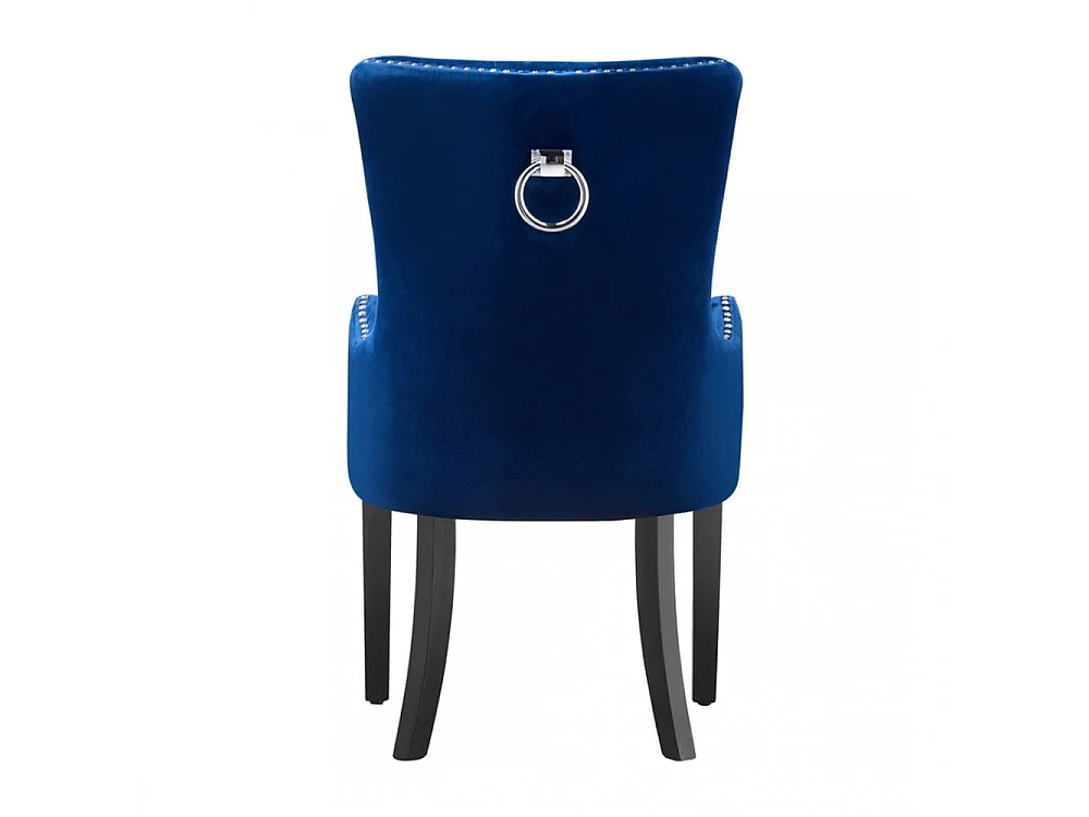 Windsor - Chaise Capitonnée en Velours - Avec Accoudoirs - Pieds en Bois - Bleu