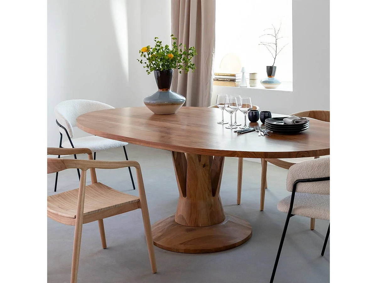 Table à manger ovale en bois d'acacia 220 cm Sauge