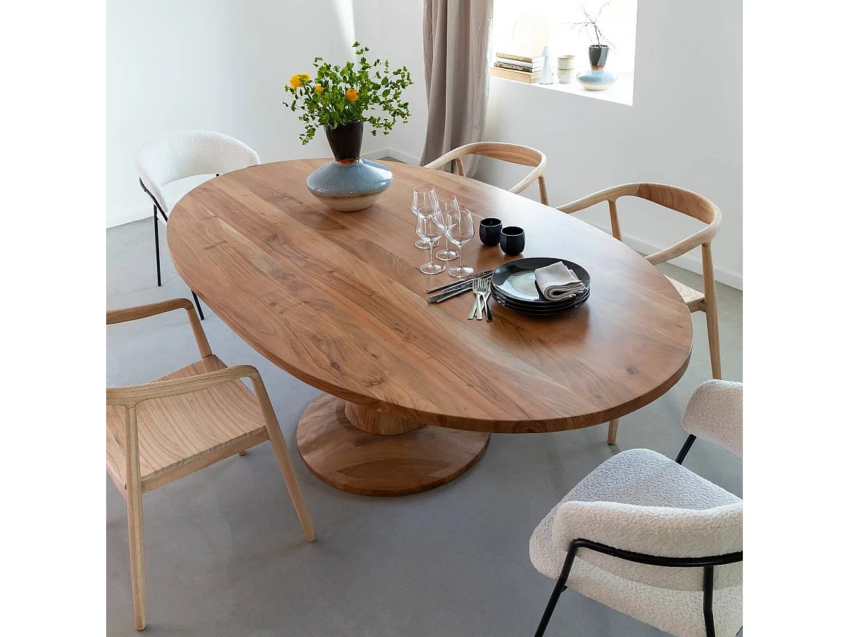 Table à manger ovale en bois d'acacia 220 cm Sauge