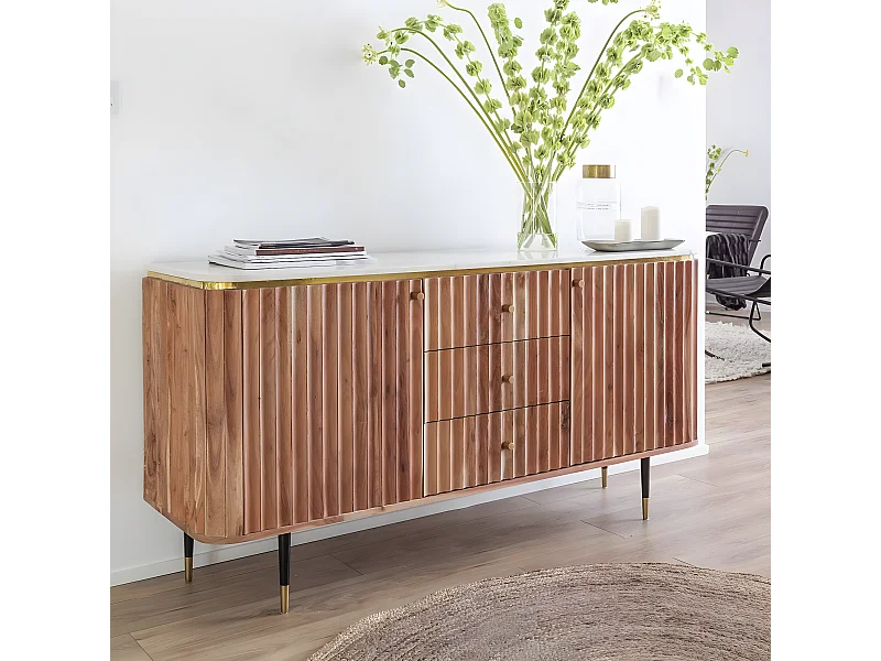 Aparador en madera de acacia y mármol blanco Judith