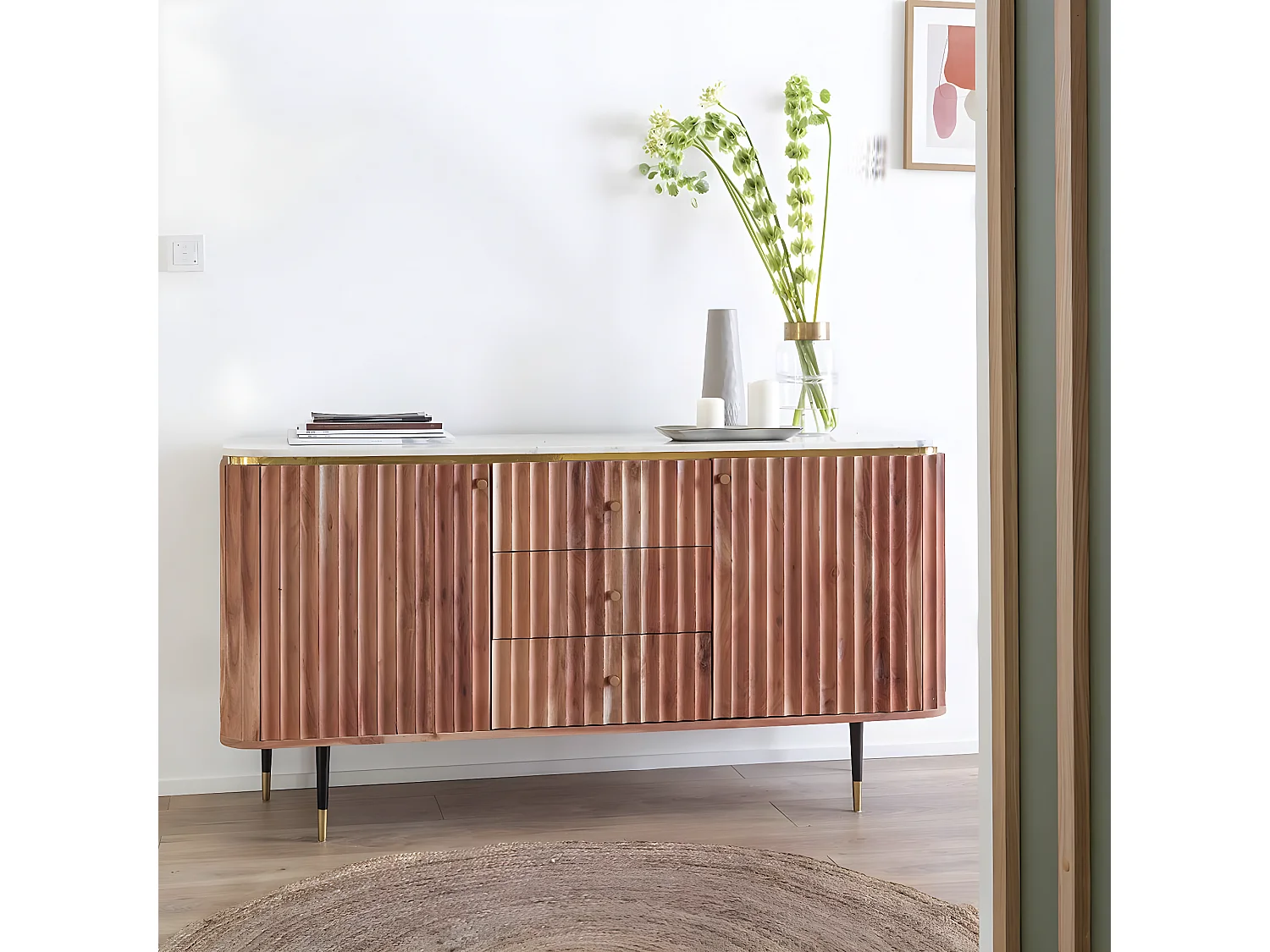 Buffet en bois d'acacia et marbre blanc Judith