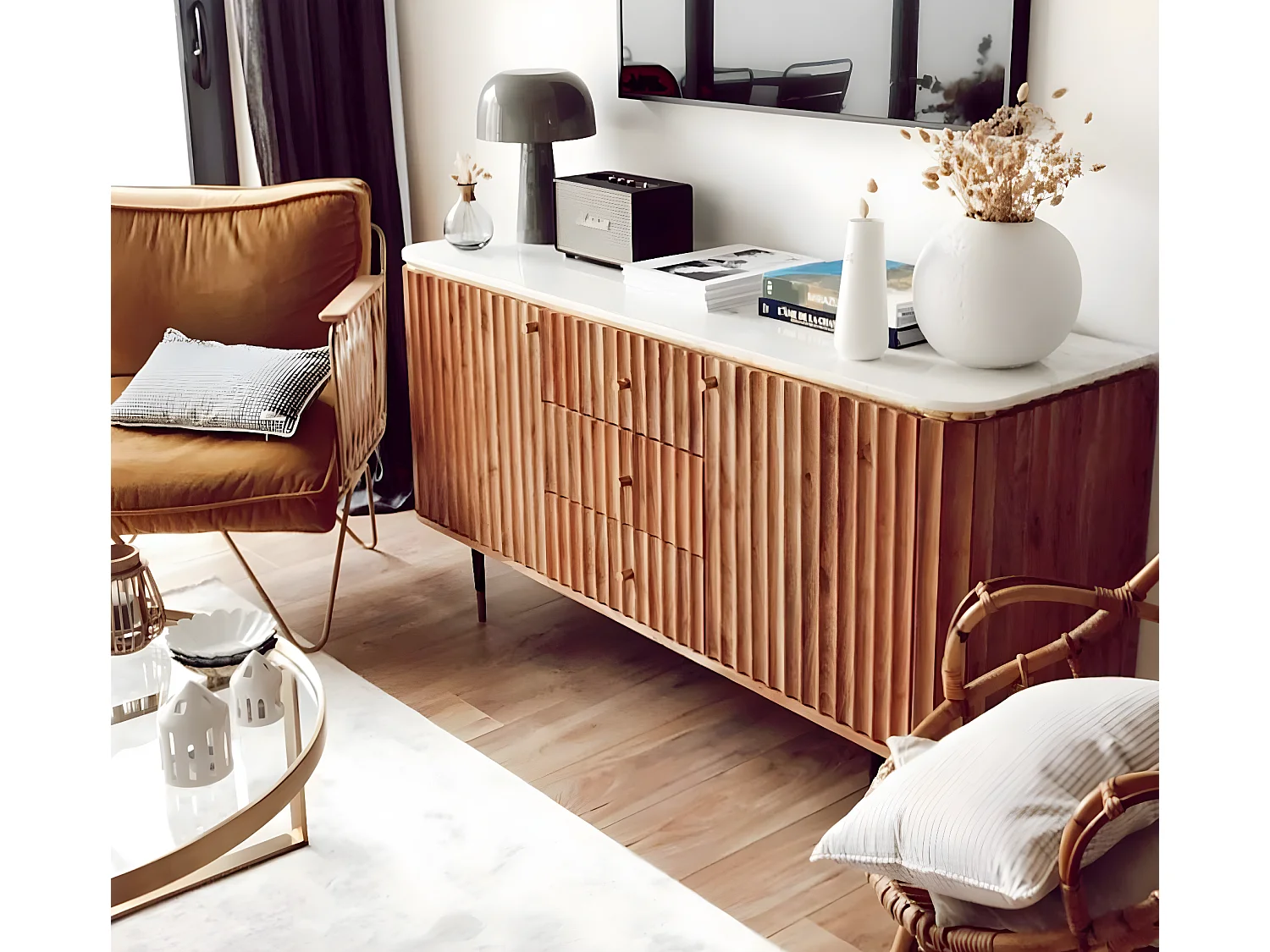 Buffet en bois d'acacia et marbre blanc Judith