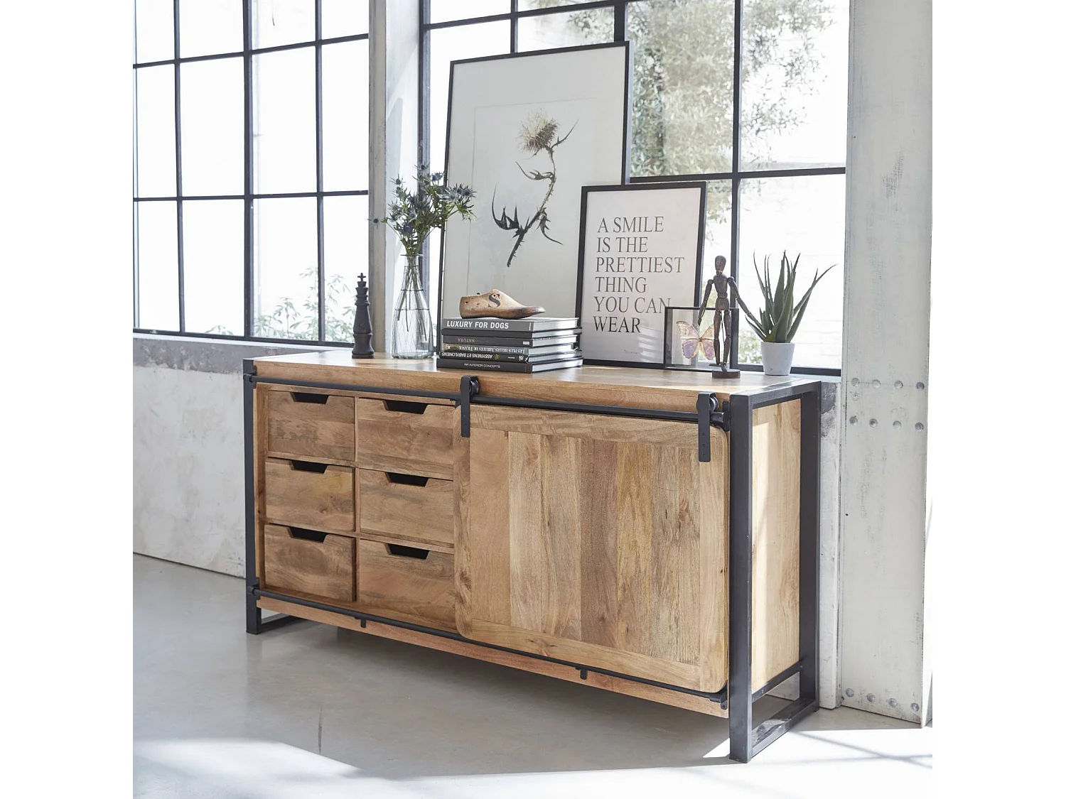 Buffet en bois de manguier avec porte coulissante New-York