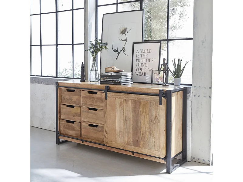 Buffet en bois de manguier avec porte coulissante New-York