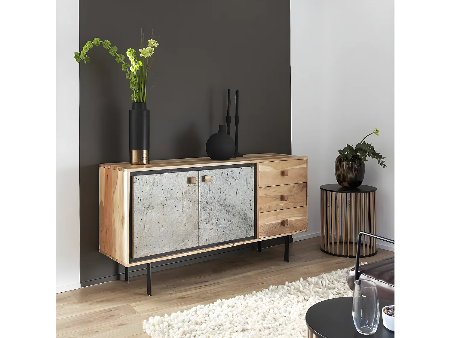 Buffet en bois d'acacia et pierre Côme