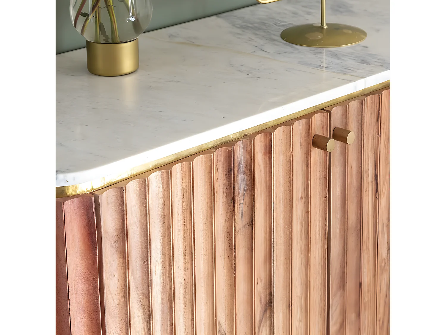 Petit buffet en bois d'acacia et marbre blanc Judith