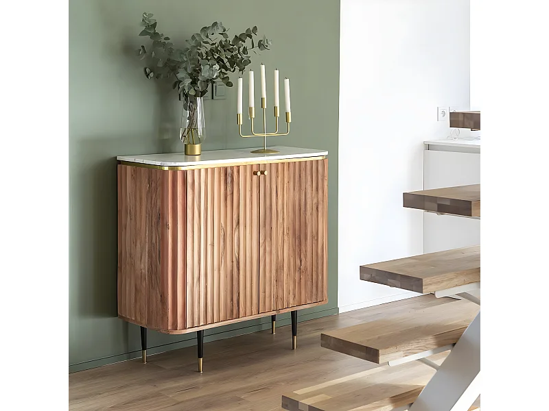Petit buffet en bois d'acacia et marbre blanc Judith