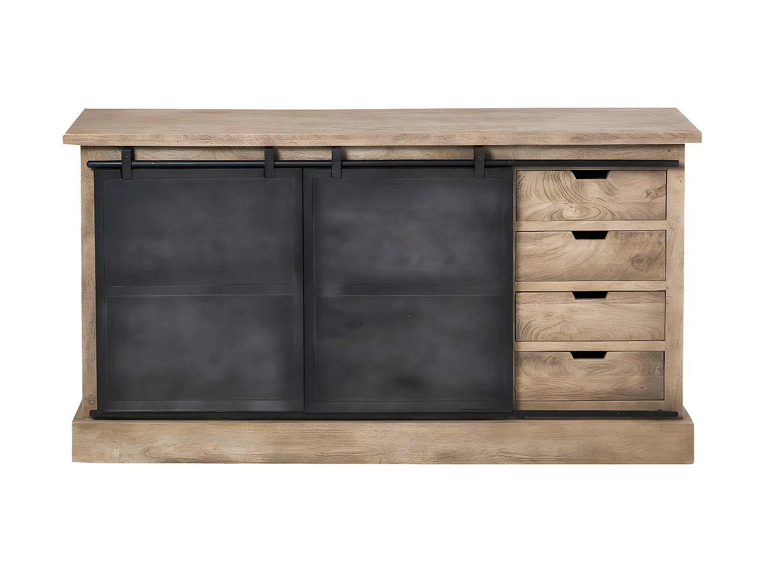 Buffet en bois de manguier brossé et métal gris foncé 4 tiroirs Helsinki