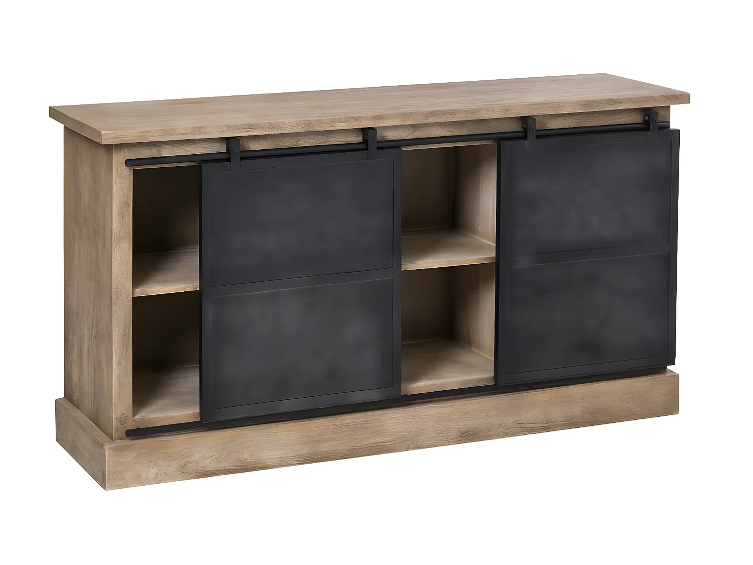 Buffet en bois de manguier brossé et métal gris foncé 4 tiroirs Helsinki