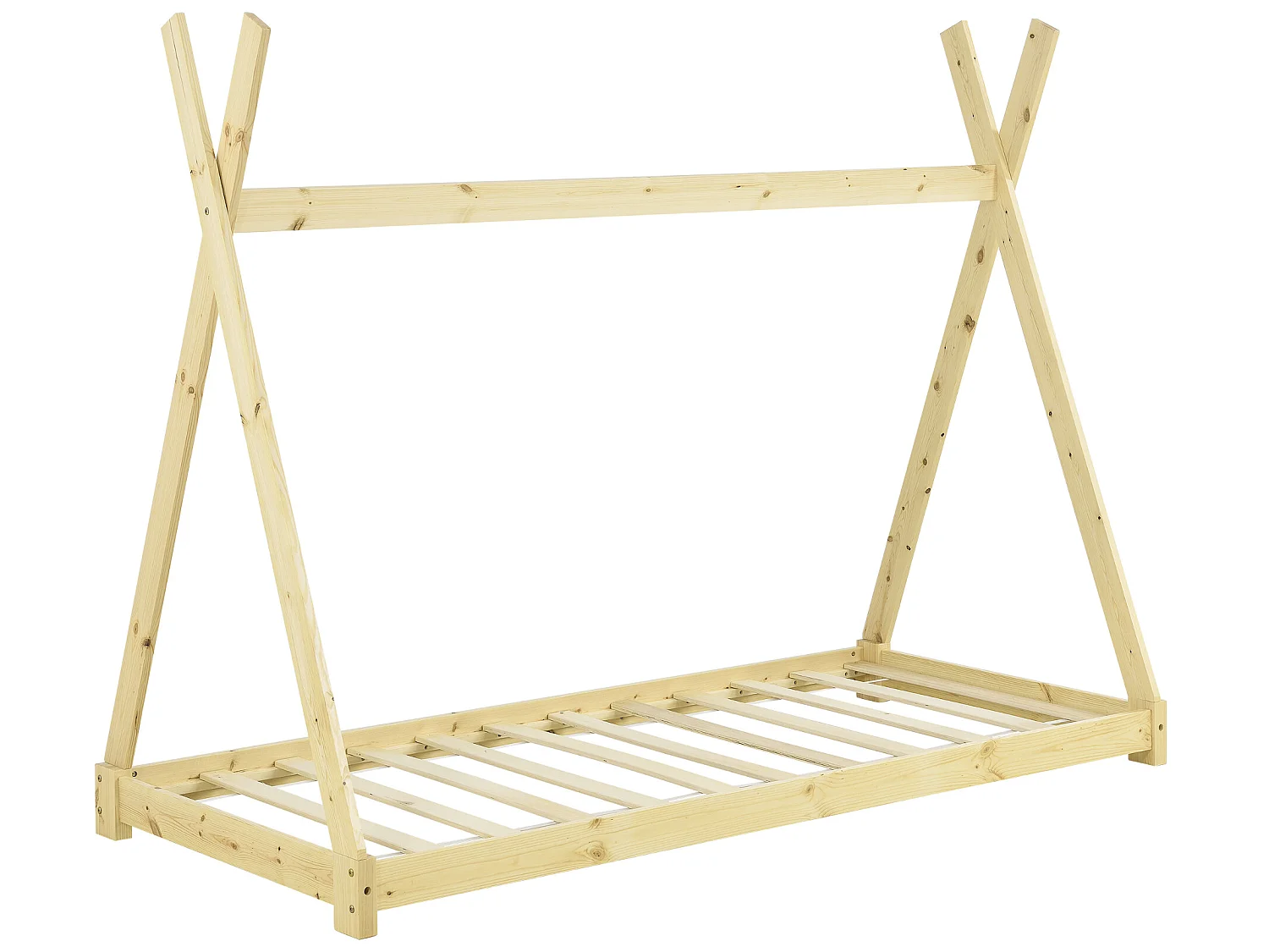 Lit Tipi Pour Enfants Avec Matelas Mousse À Froid Onejda Bois Naturel 200 X 90 Cm