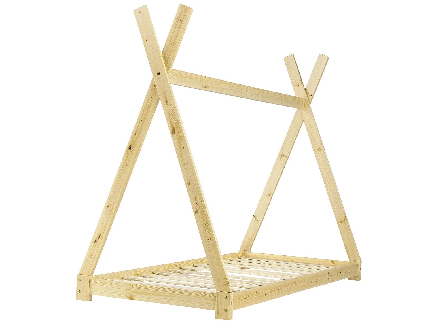 Lit Tipi Pour Enfants Avec Matelas Mousse À Froid Onejda Bois Naturel 200 X 90 Cm