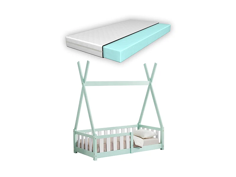 Lit Tipi Avec Matelas Orthopédique Helsingborg Menthe 140 X 70 Cm [en.casa]