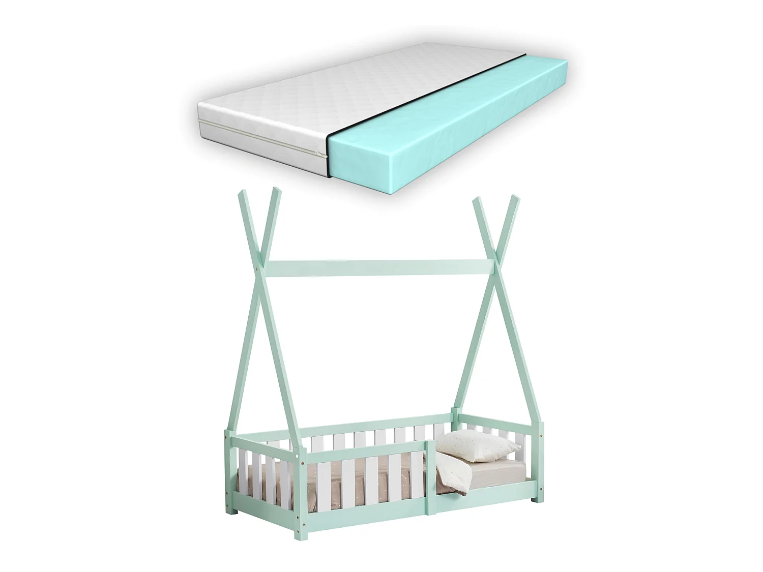 Lit Tipi Avec Matelas Orthopédique Helsingborg Menthe 140 X 70 Cm [en.casa]